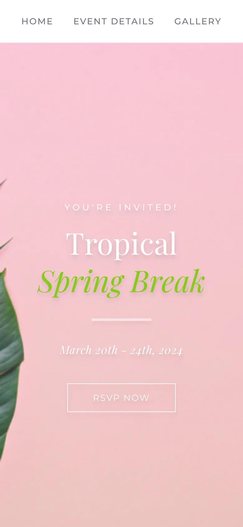 Trang thiệp mời tiệc Spring Break phong cách nhiệt đới